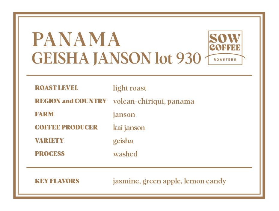 JANSON GEISHA LOT 930 ジャンソン ゲイシャ パナマ 浅煎り 100g
