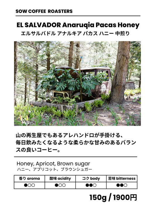 ANARUQIA PACAS HONEY アナルキア パカス ハニー エルサルバドル 中浅煎り 150g(税込)